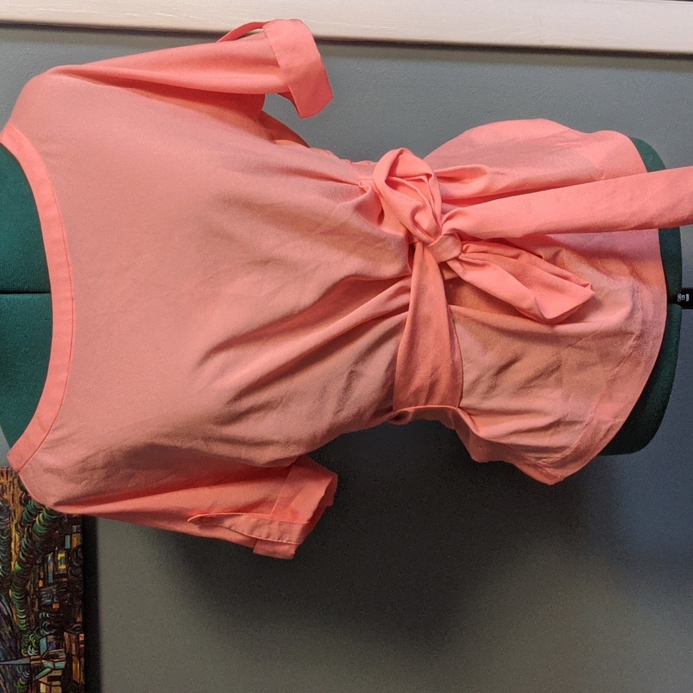 New York & Company Peach Sabrina Neckline top with tie waist